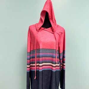 loveu.dear heather light pink and navy geometric color block hoodie size xl.